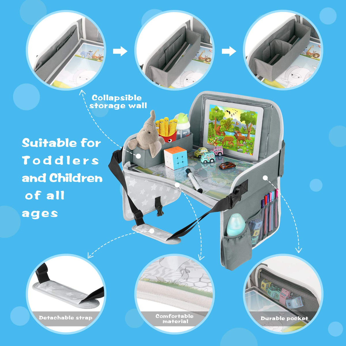 Kids Travel Tray for Toddler Car Seat (StarGrey)