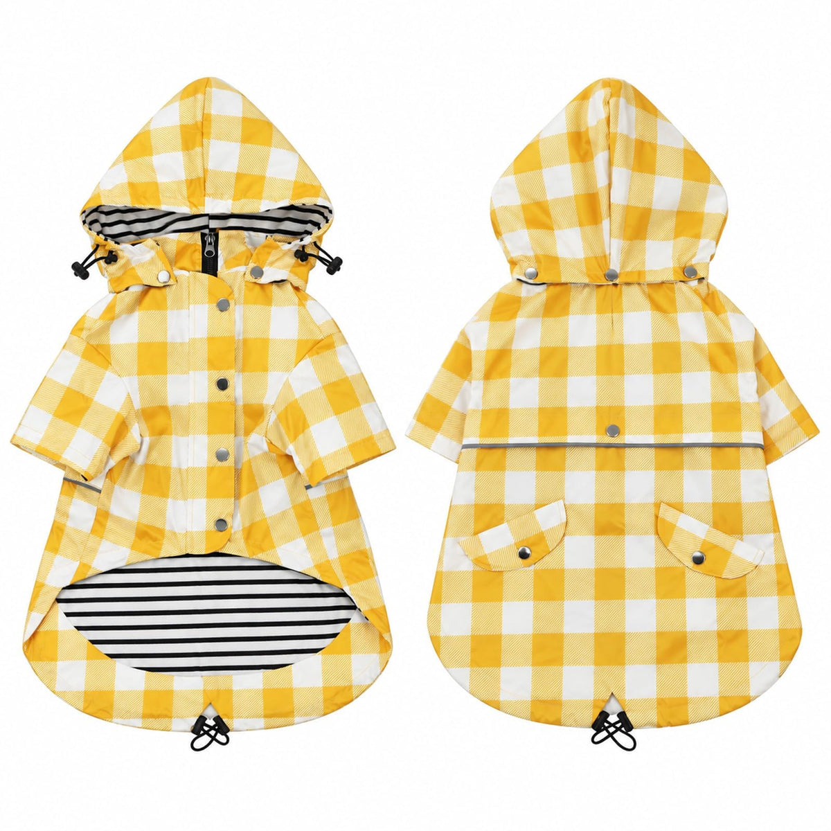 Dog Rain Coat Waterproof Raincoat Puppy Jacket with Buttons Zipper Hood Drawstring Fit for Yorkie Terrier Schnauzer Poodle Border Collie Labrador Golden Retriever 8lbs to 80lbs (X-Small / White/Yellow Paid)