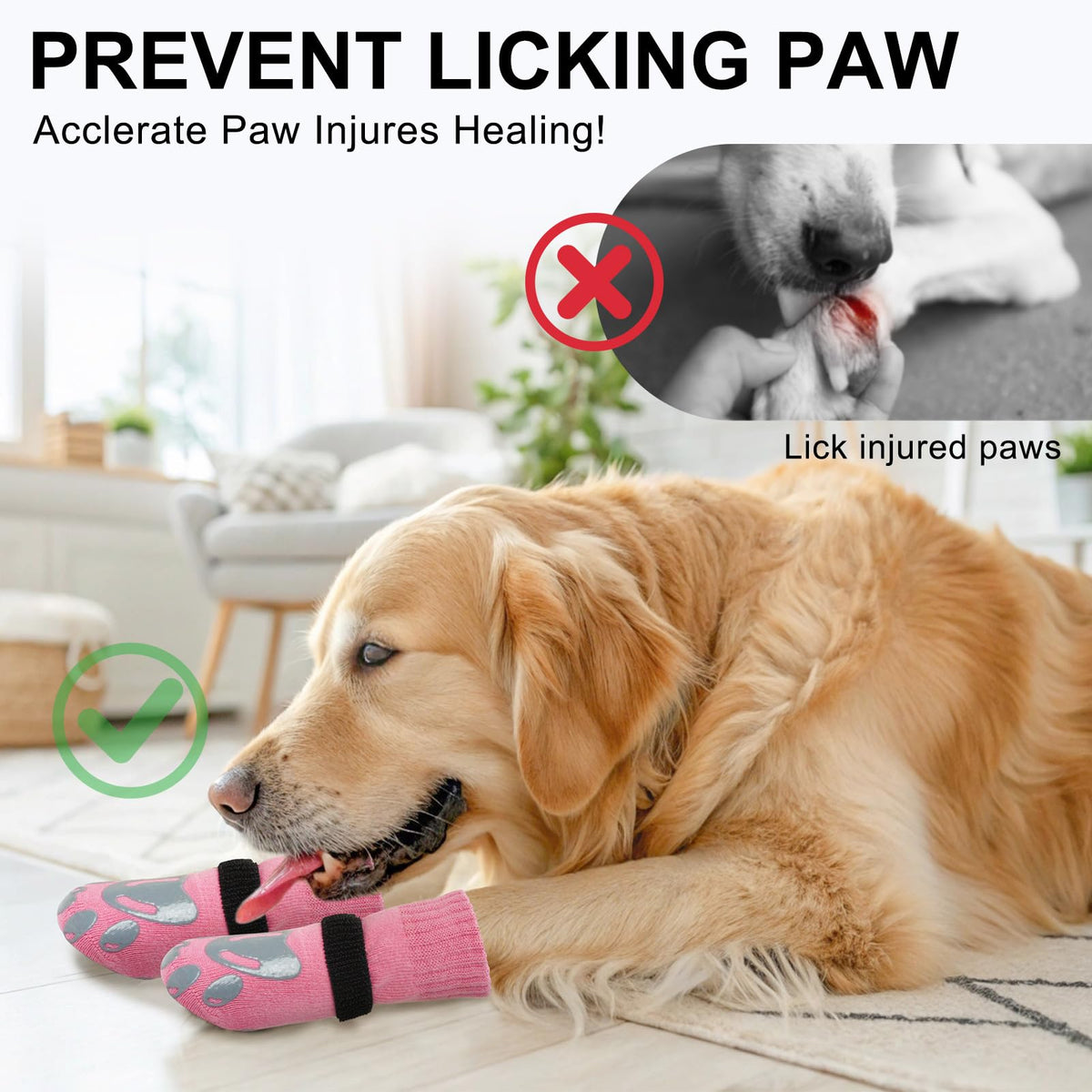 Dog Socks to Prevent Licking Paws Double Sided Grip Traction (Pink(Paw) / XS(1.5"-1.7" W | Pack of 4))