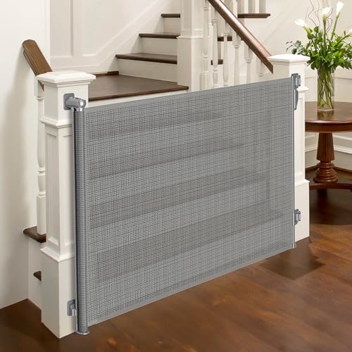 Retractable Baby Gate for Stairs (Gray / 54" Wide x 34" Tall)