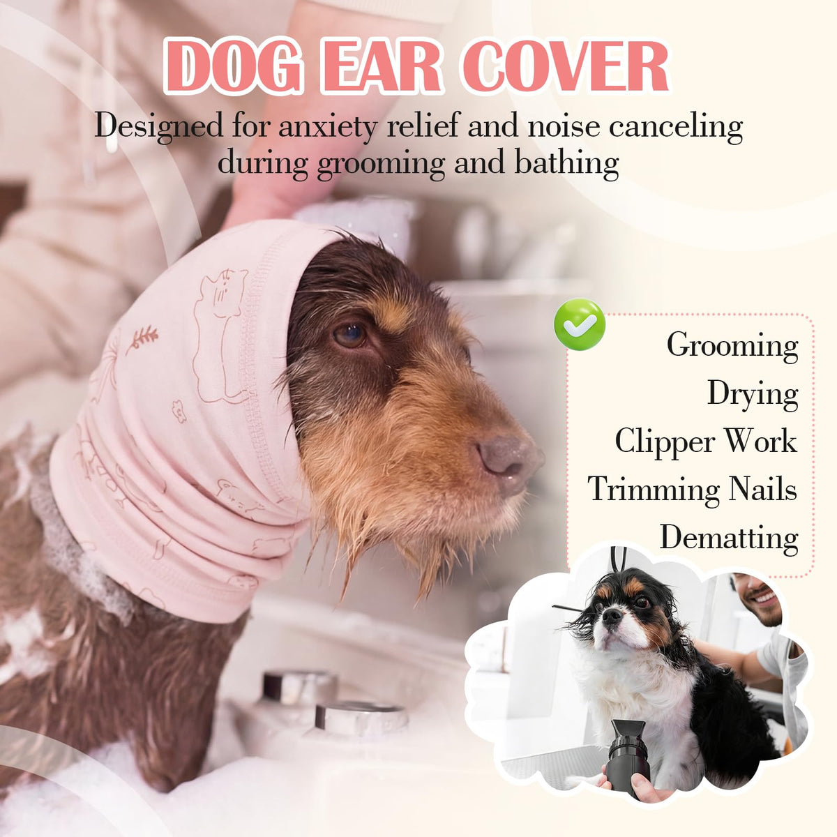 Soft Quiet Ears for Dogs Hearing Protection Noise Cancelling (L(Head Girth:13.8in-22.4in) / Pink)
