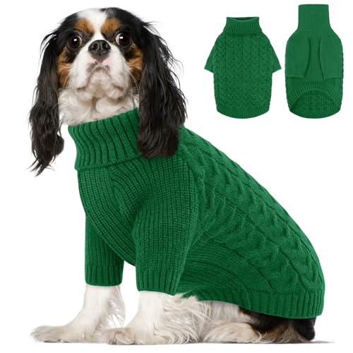 XS Dog Christmas Sweater Warm Soft Cable Knit Dog Sweater (X-Small / Green)