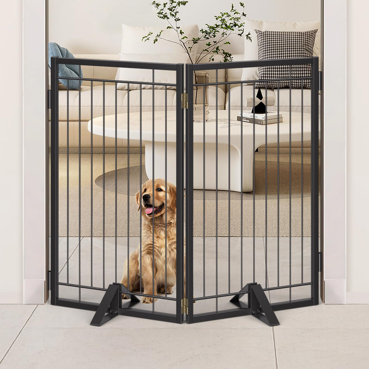 Full Metal Freestanding Dog Gate for Indoor & Outdoor (Black / 【2 Panels】40"W×36"H)