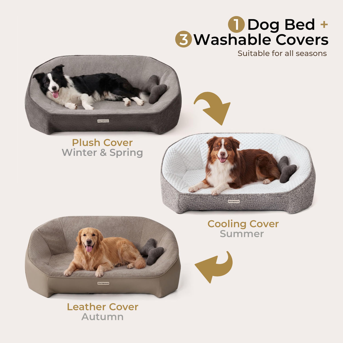Dog Bed for Large Sized Dog (Leather-Dark Gray-Light Gray / 42"L x 30"W x 14.6"Th)