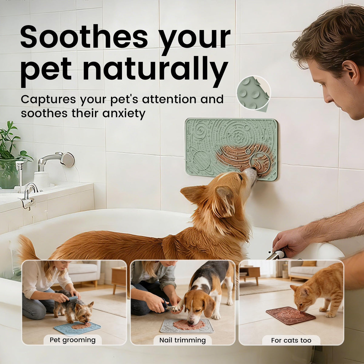 Lick Mat for Dogs&Cats (Light Blue&Light Green / 9.8"L x 5.9"W)