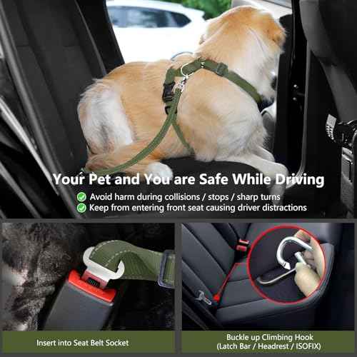 Dog Seat Belt Vest Harness for Car (Full Army Green / M (Chest: 19.7-26.4", Neck: 12.6-20.5"))