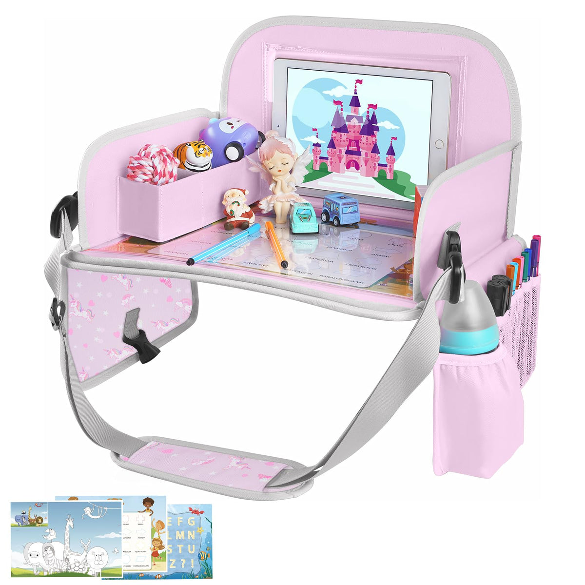 Kids Travel Tray for Toddler Car Seat (Light PurpleUnicorn)