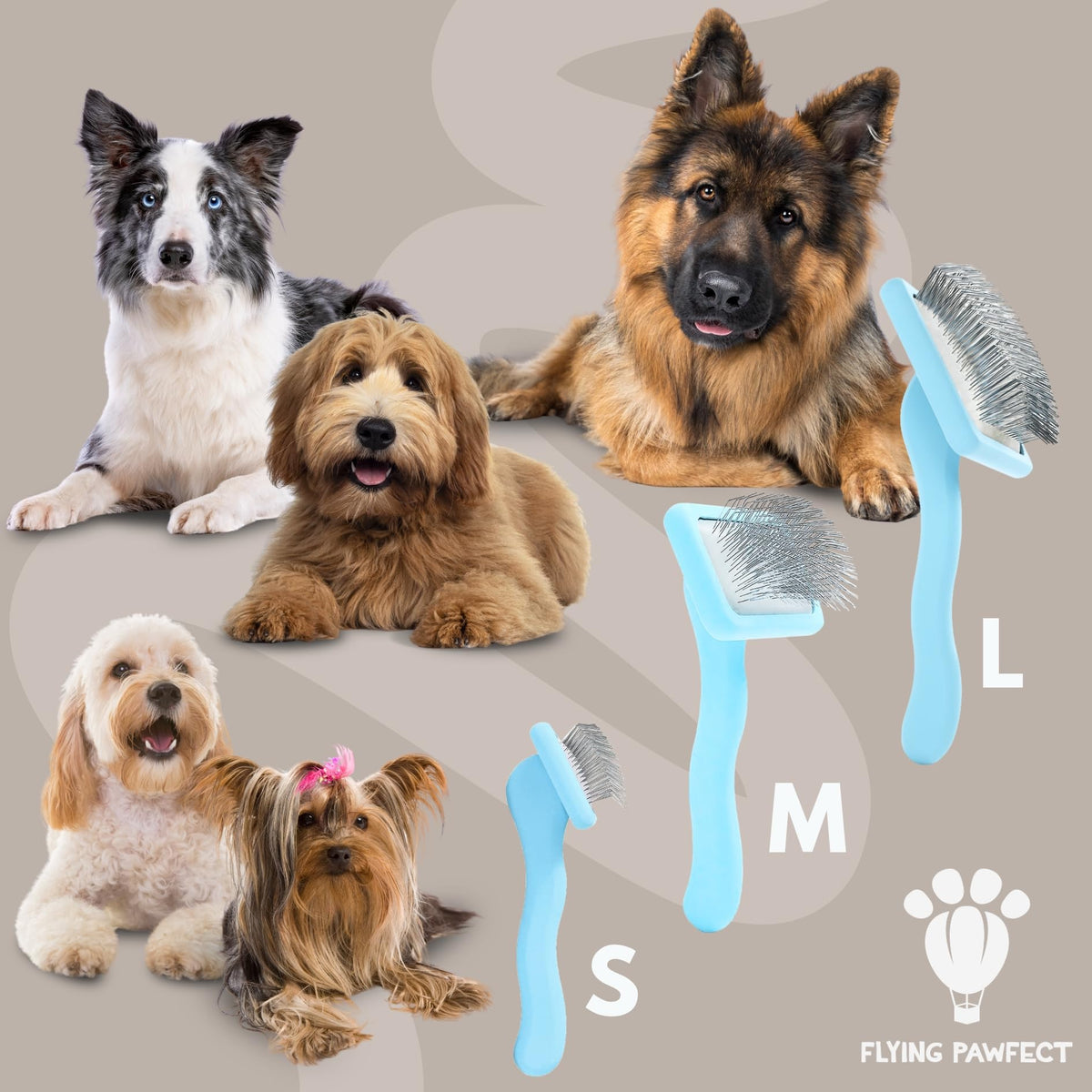 Pet Slicker Brush With Soft Massage Grooming Stainless Steel Pins (Baby Blue / Flat Medium)