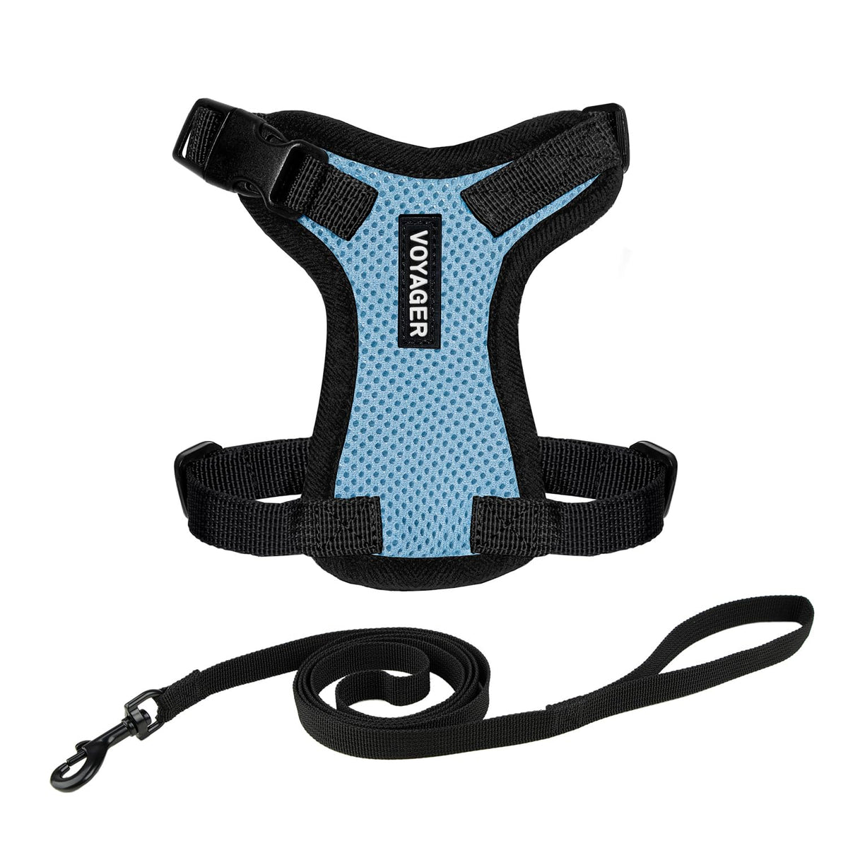 Voyager Step in Lock Cat Harness & Leash Set (Baby Blue/Black Trim / XXXS (Chest: 10.5 - 13"))