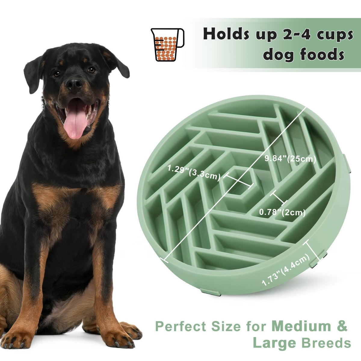 Slow Feeder Dog Bowls Large Medium Breed (Bean Green)