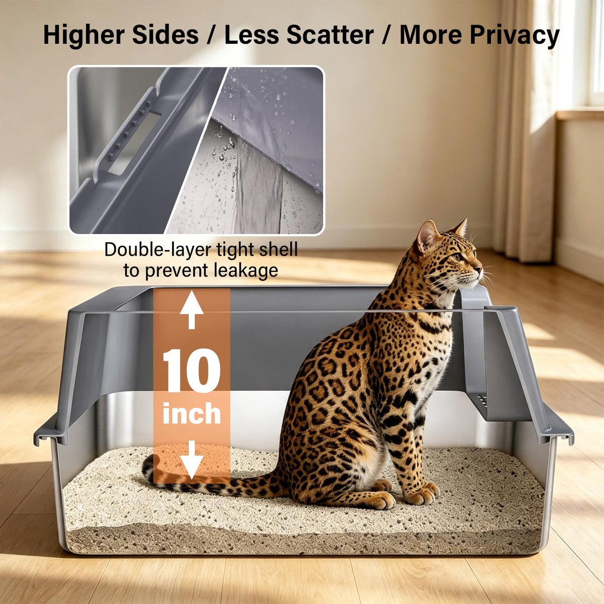 Stainless Steel Litter Box with Lid (23"×14.6"×10"Gray)