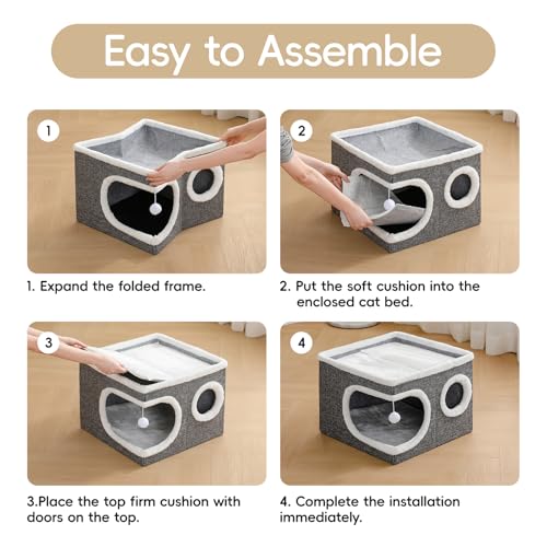 Cat Beds for Indoor Cats (Grey / 16"D x 16"W x 13"H)
