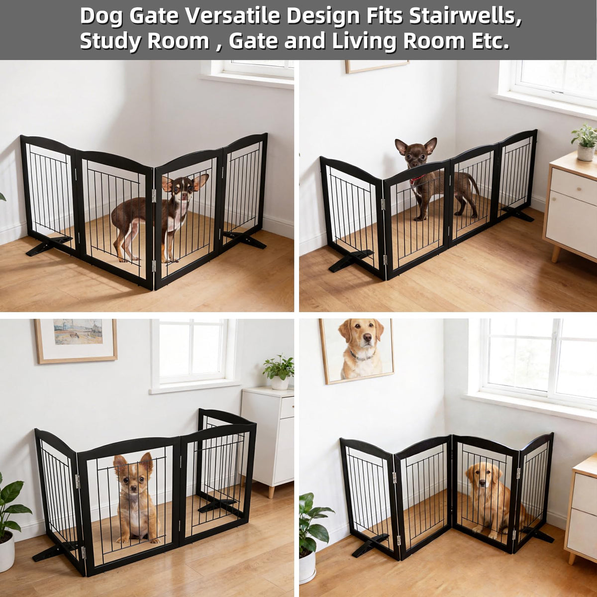 Freestanding Dog Fence Indoor (Black / 【4 Panels】80''w x 32''h)