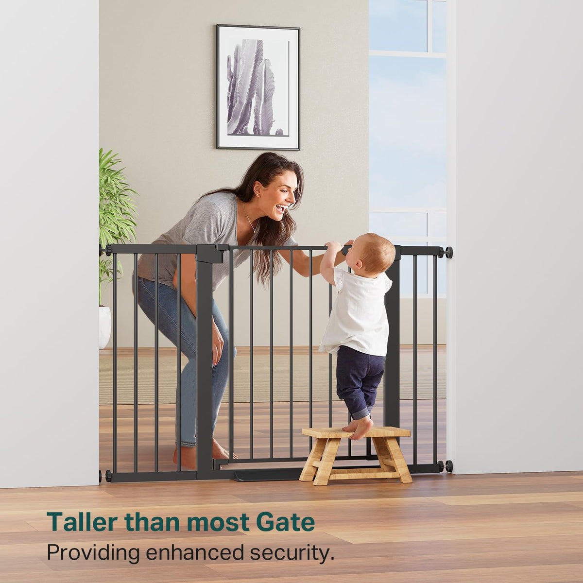 36" Extra Tall Baby Gate for Stairs (Black / 30-48"W x 36"H)