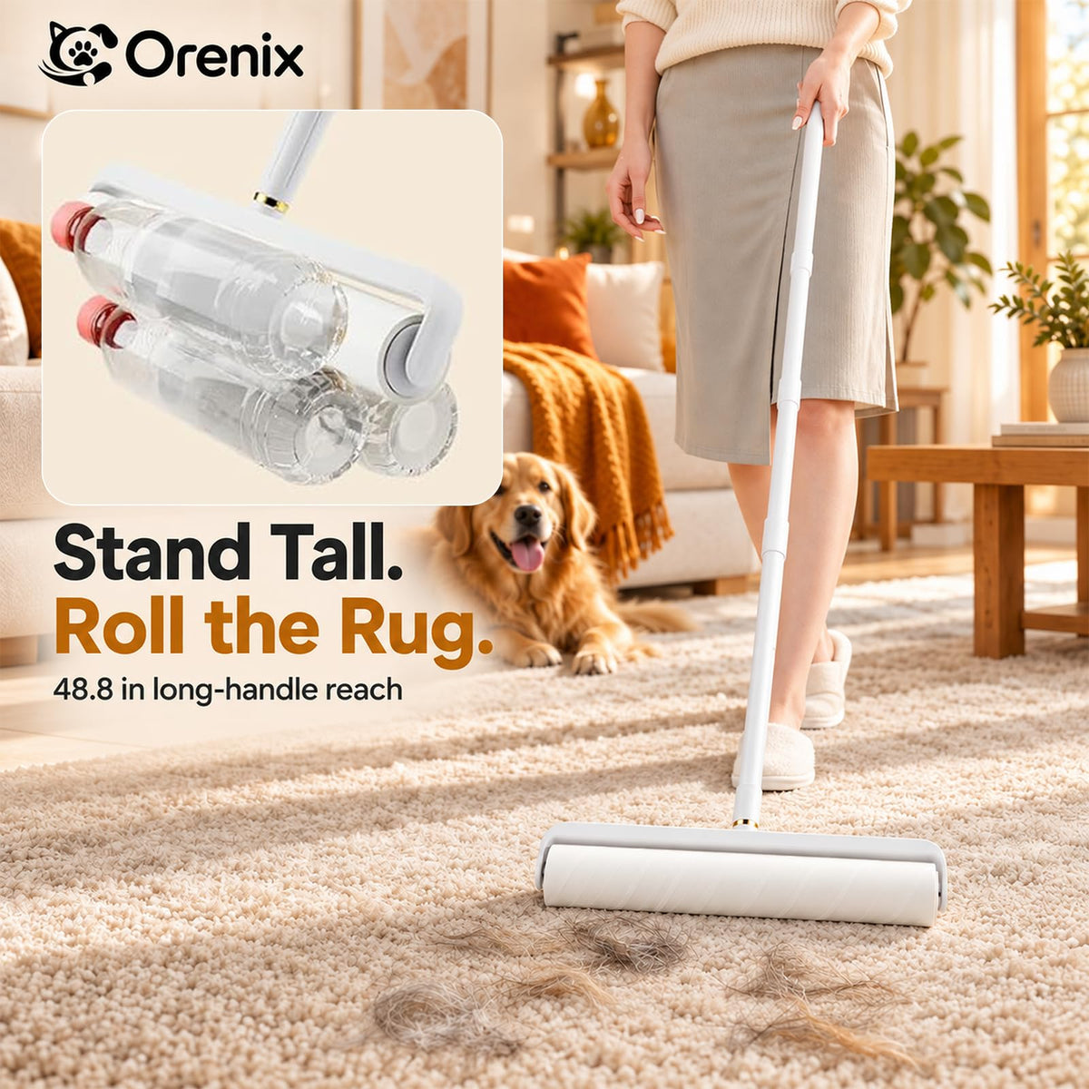 14.17" Large Extra Stick Lint Roller with Long Handle 4 Rolls 400 Sheets (6-roll 14.17-inch)