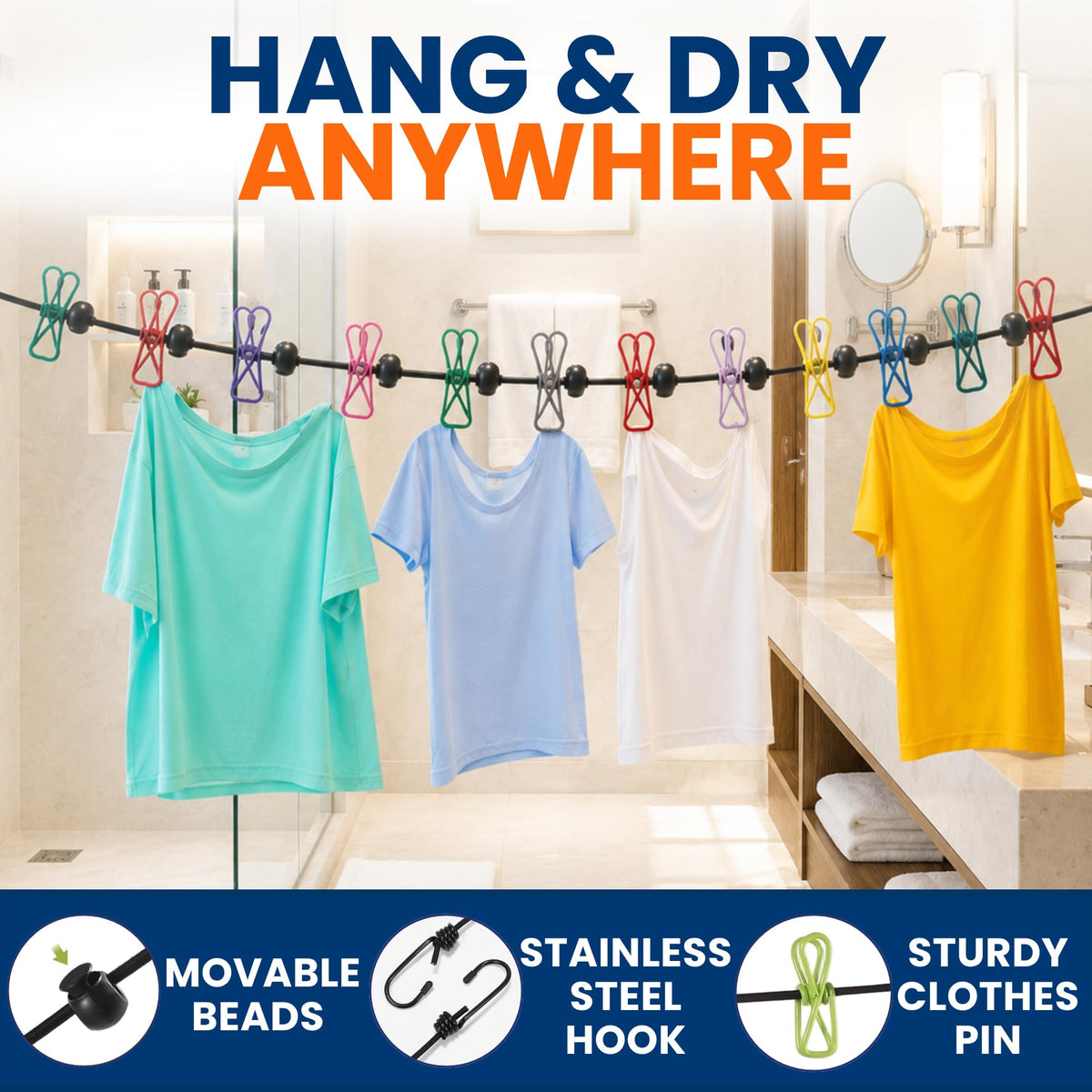 Travel Laundry Detergent Sheets and Elastic Travel Clothesline (Pocket Sheets+Heavy Clothesline)