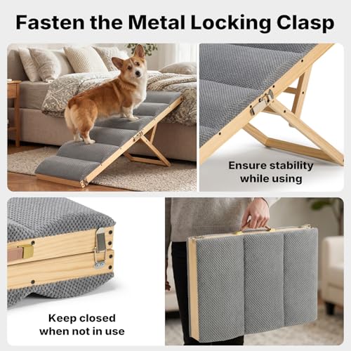 Foldable Dog Ramp for Couch Lower Bed Small Dogs 17"W (Light Gray / up to 20.5"-for couch/lower bed)