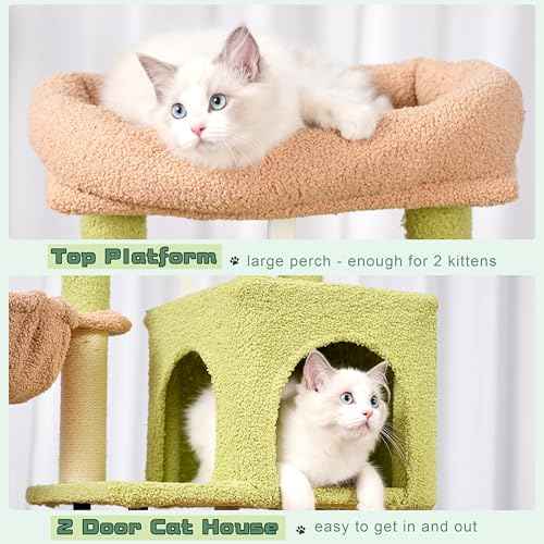 Cat Tree 43.3'' Cat Tower with Hammock for Kittens GCT004SGY (43.3 inches / Green and yellow)