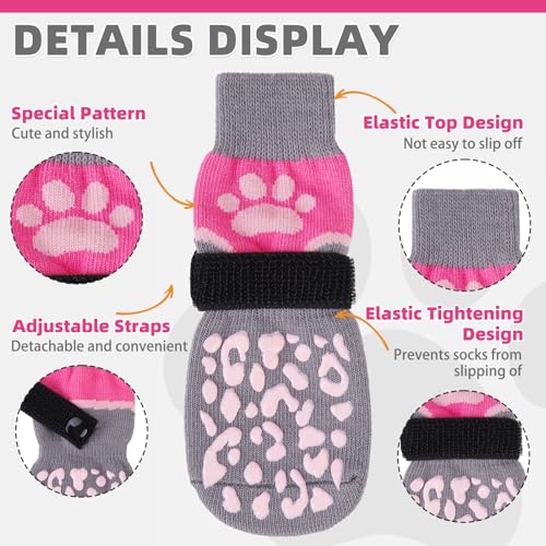 Dog Socks Shoes for Hot Pavement (Pink+Grey / X-Small(4 Pack))