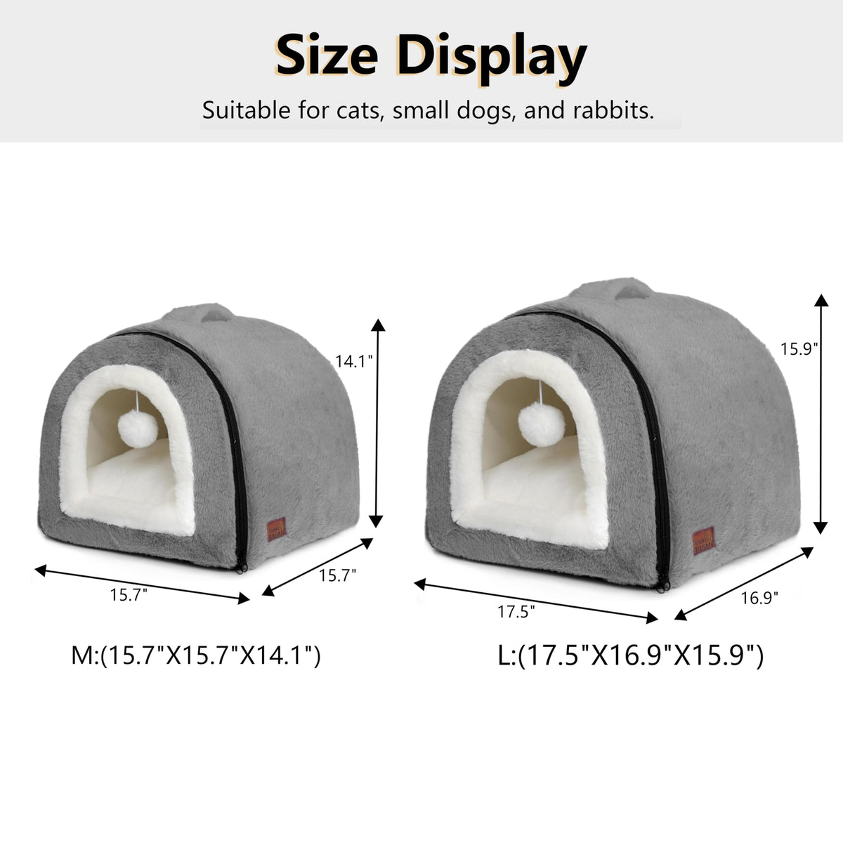 Cat Bed for Indoor Cats (Dark Grey / M:(15.7"×15.7"×14.1"))