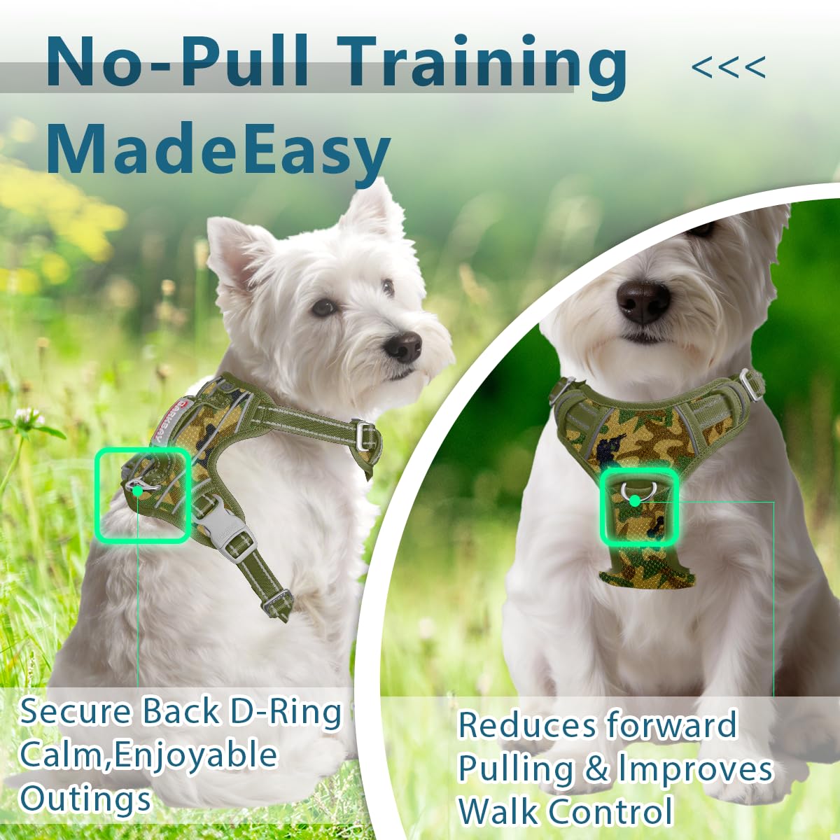 No Pull Dog Harness for Small Sized Dogs (Camo / X-Small(Chest:14.6-19.6”))