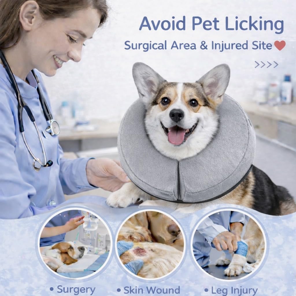 Inflatable Dog Cone Collar Alternative (Grey / L [18"-24"])