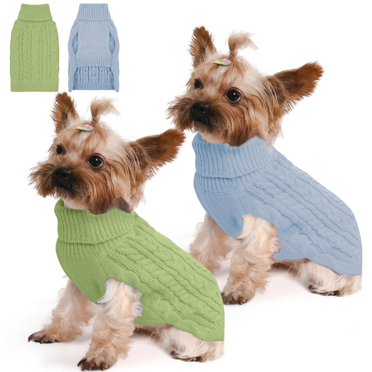 Dog Sweater 2 Pack for Small Dogs (Blue & Green / X-Small)