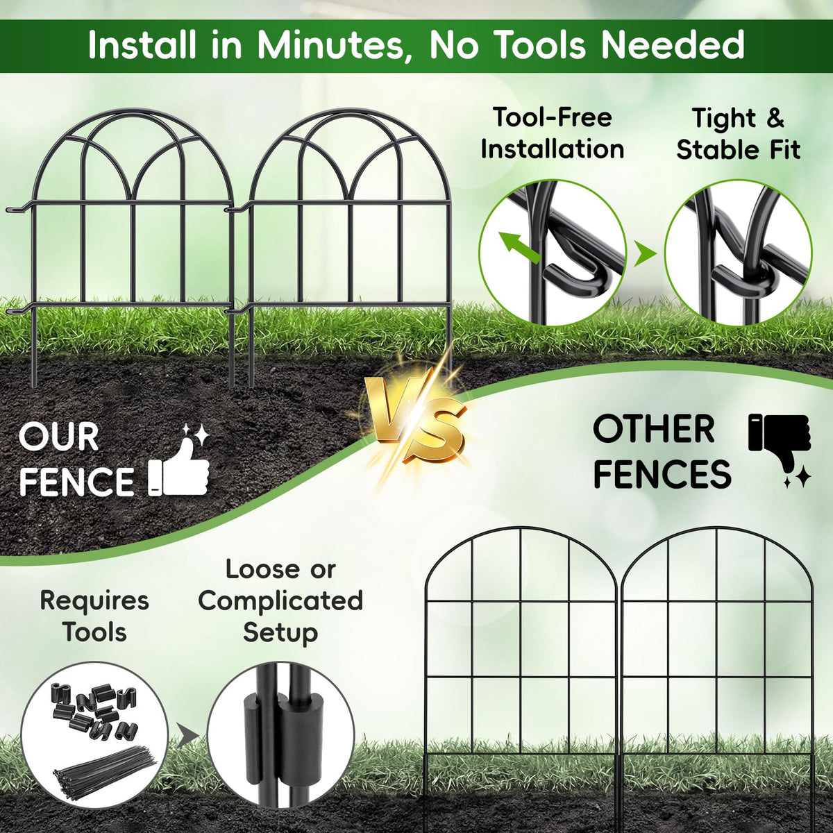Garden Fence Panels (Black / 28 Panels - 17 in(H) X 30.33 ft(L))