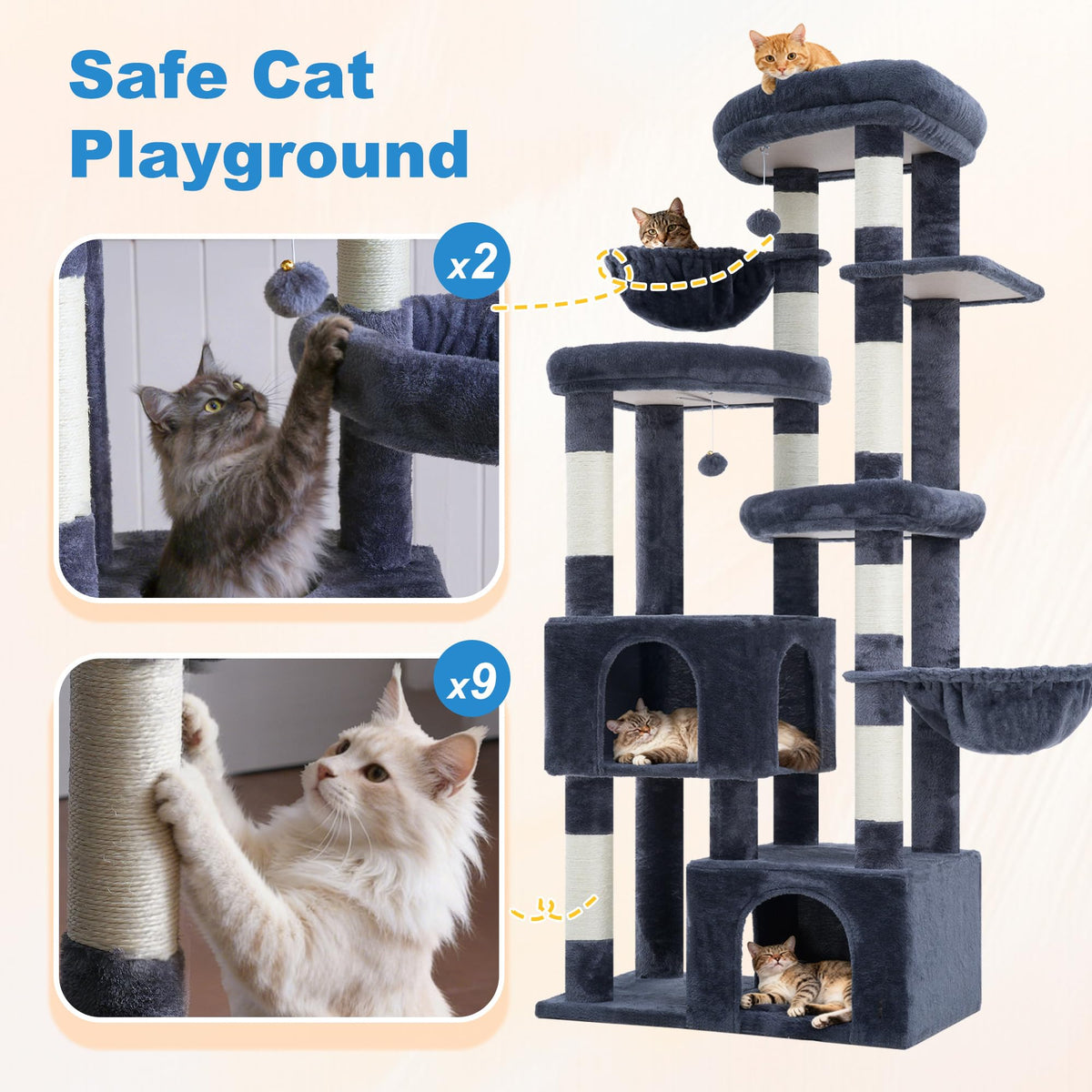 Cat Tree Tower with Tiered Padded Platforms (Smoky Gray)