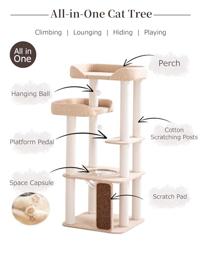 53" Cat Tree Tower for Large Cats (Ivory 53")