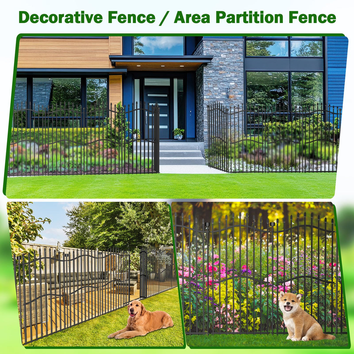 Metal Decorative Garden Fence 48" H x 18'L with Gate Yard Dog Panels (48 in(H) X 18 ft(L))
