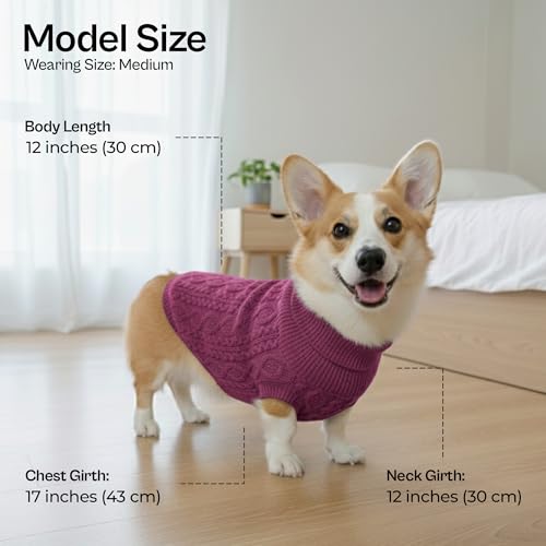 Warm & Stylish Solid Cable Knit Sweater in Raspberry for Dogs & Cats (M / Cable Knit Raspberry)