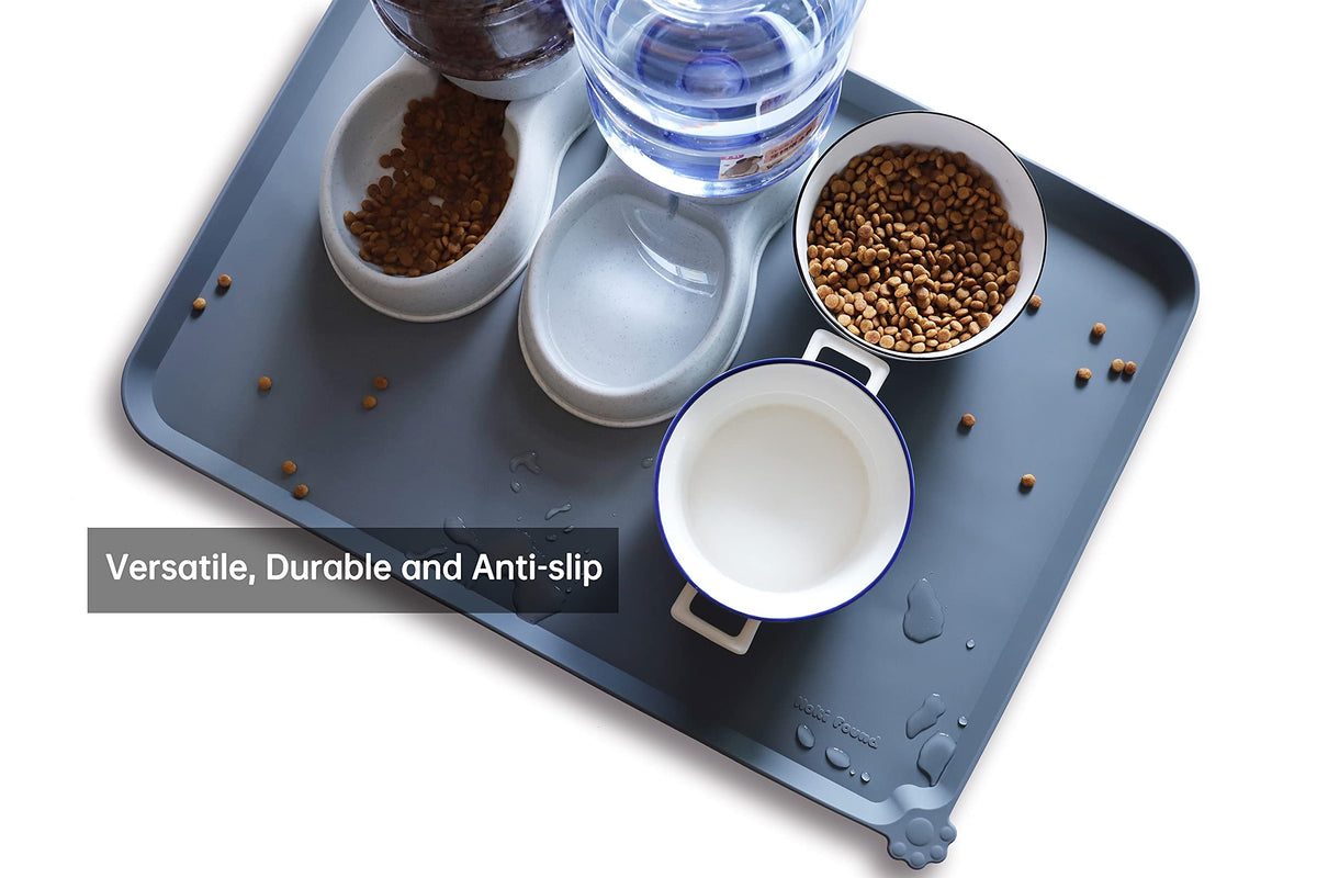 X Large Silicone Non Slip Pet Dog Cat Bowl Mats (28"L x 20"W / Gray)