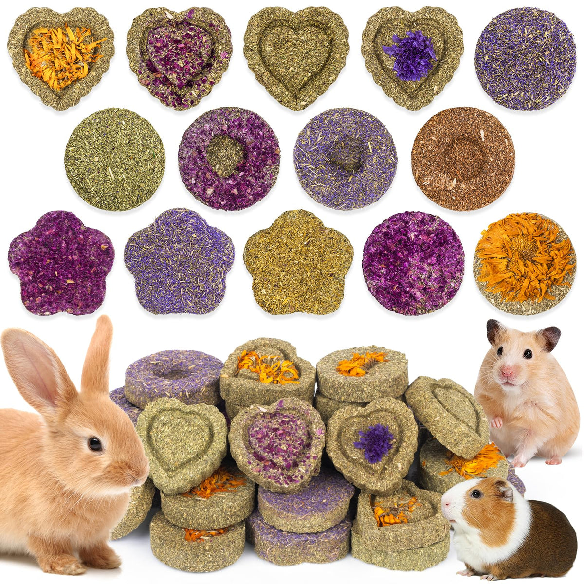 30PCS Guinea Pig Hay Grass Cake Food Set Natural Rabbit Chew Toys for Teeth (30Pack-grass cake)