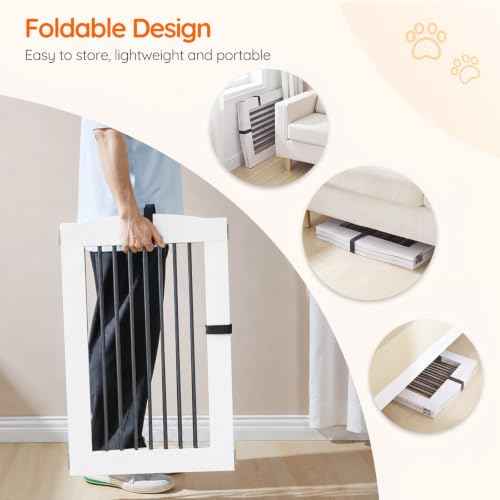 Indoor Dog Gate with Support Feet (White / 【3 Panels】61.4"L x 31.5"H)