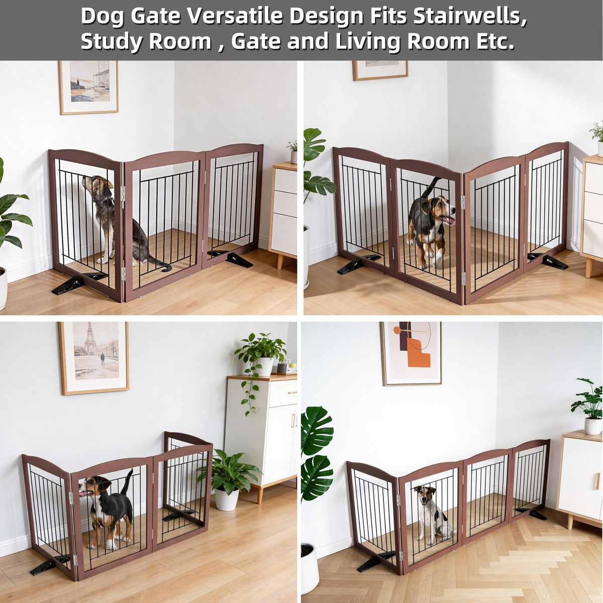 Freestanding Dog Fence Indoor (Brown / 【3 Panels】60''w x 32''h)