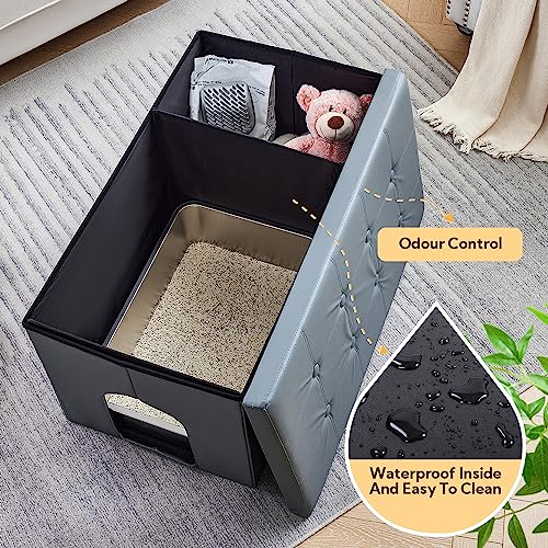 Cat Litter Box Enclosure Furniture Odor Control (XXL L35.4'' x W19.7'' x H19.7'' / Grey)