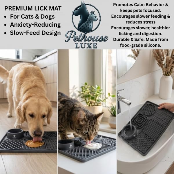 Silicone Dog & Cat Lick Mat with Suction Cups (Grey)