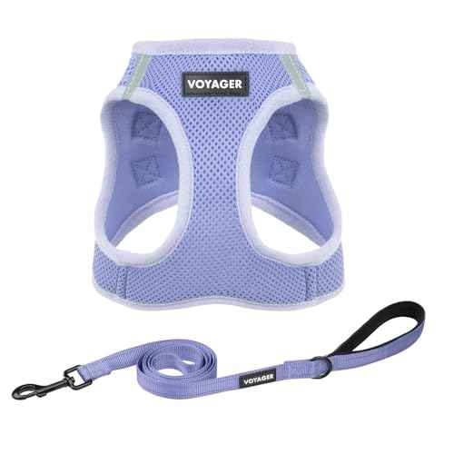 Voyager Step in Air All Weather Mesh Harness and Reflective Dog 5ft Leash Combo with Neoprene Handle (Lavender / S (Chest: 14.5 - 16"))