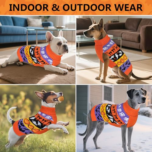 Dog Halloween Sweater for Small Dogs Pumpkin Ghost Knit Outfit (Large (11-19lbs) / 02#Halloween)
