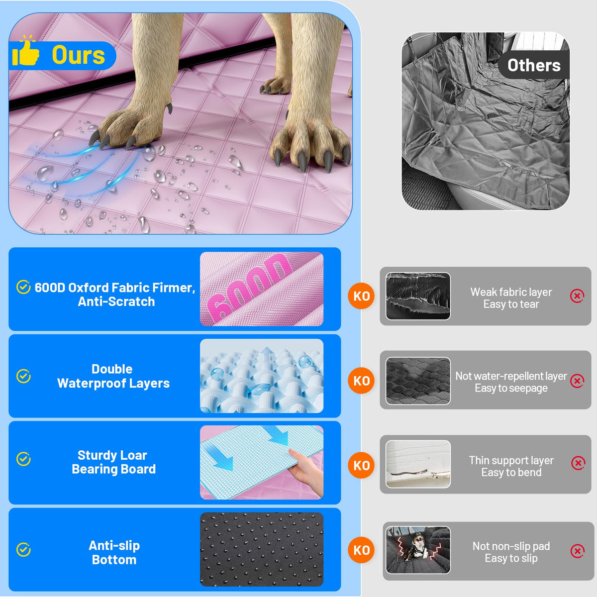 Dog Car Seat Cover for Back Seat (Pink / L - For Cars/SUV/ Sedans/MPV)