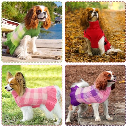 Dog Sweater Dress Plaid Knitwear for Large Dogs Girl Christmas Clothes (Red / Large)