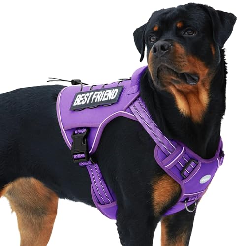 Tactical Dog Harness for Large Dogs (Purple / XL(Neck:20-31",Chest:26-42"),75-135 lbs)