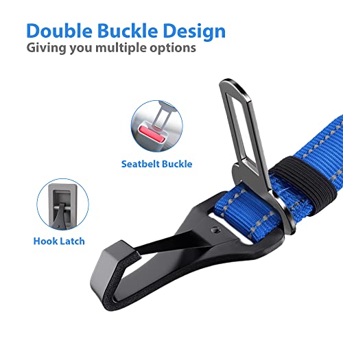 Dog Seatbelt Adjustable Reflective Bungee Car Seatbelt with Aluminum Swivel Carabiner (Indigo Bule)