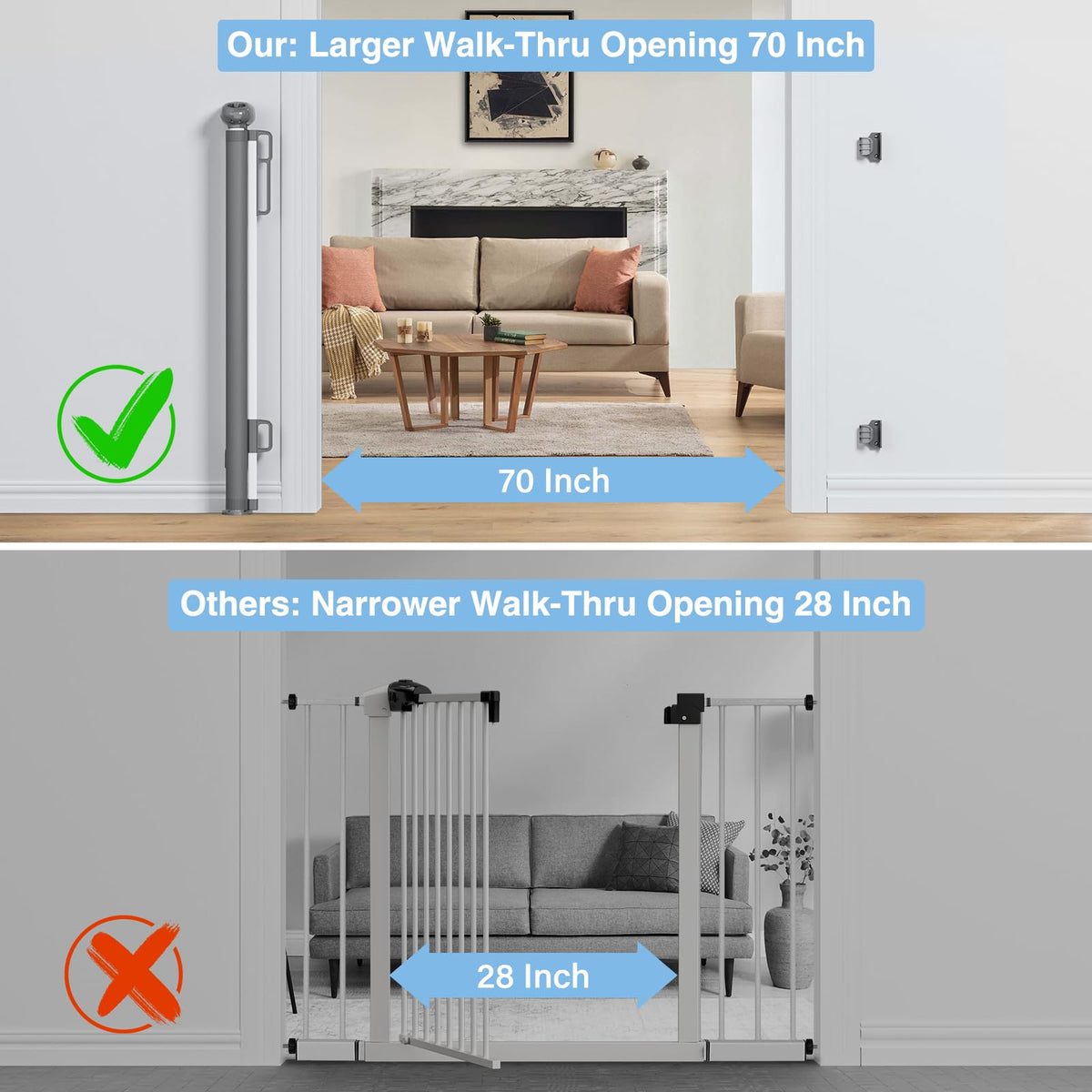 Retractable Baby & Dog Gate (C-grey / 34" Tall x 72" Wide)