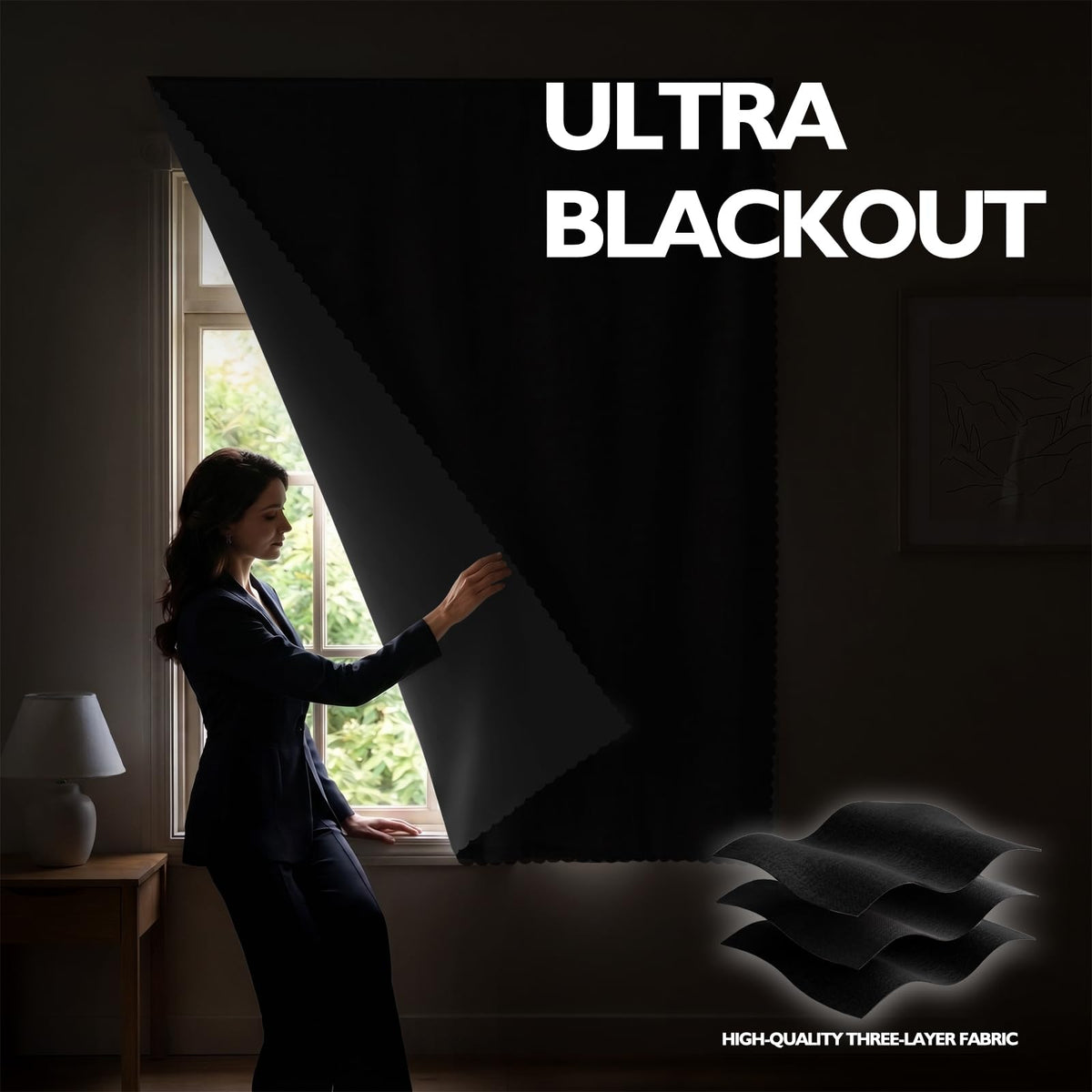 Self Adhesive Blackout Curtains (Black / 47"W x 96"L (Pack of 1))
