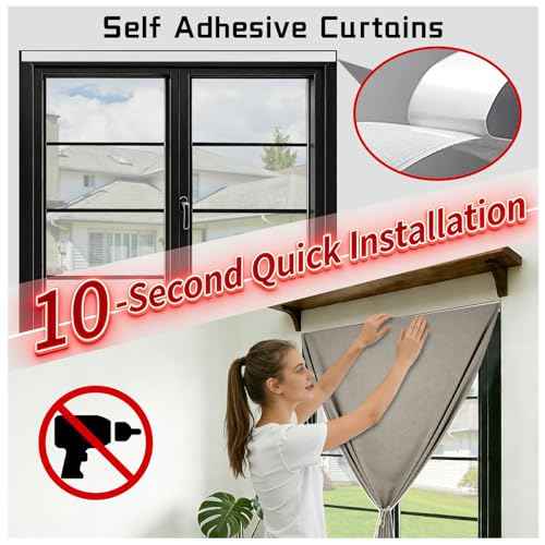 100% Blackout Curtains for Bedroom Stick On Curtain Window Shades Pull Down Blackout Window Cover No Drillng Self Adhesive Curtains No Rod Small Windows (45"W x 72"L (Pack of 1) / Light Brown)