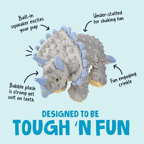Dinos Frills Squeaky Plush Dog Toy with Chew Guard Technology (Dinos Frills (Gray) / Large)
