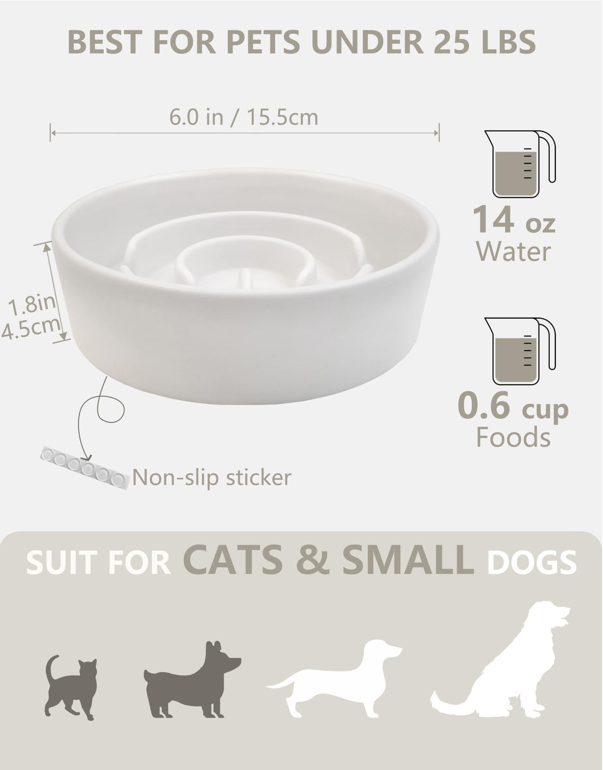 Ceramic Slow Feeder Dog Bowls (White / 6 Inches)