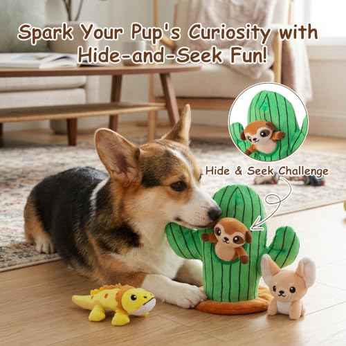 Squeaky Hide and Seek Dog Toys for Small and Medium Dogs (Cactus)